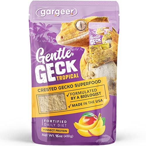 Gargeer 16oz Gentle Geck Tropical Diet - Crested Gecko Food. Made in USA | Expert-crafted superfood! Organic mango, banana & dried coconut mixed with wild insect proteins & probiotics. Zero fillers - size: 1 Pound (Pack of 1)