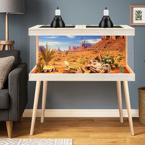 ROYXEN Bearded Dragon Tank with Leg Stand,34 Gallon Tempered Glass Reptile Tank with Metal Mesh Top, 3-Side Clear Anti-Scratch Glass Lizard Tank,Snake Tank for Reptile Habitat (Oak,32" Length) - color: Oak, size: 34Gal,32x16x16inch