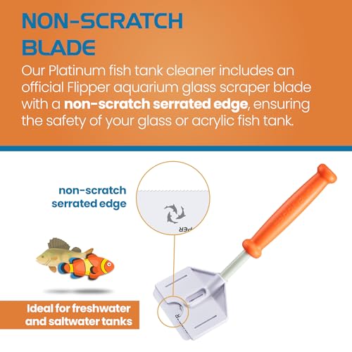 FLIPPER Platinum Stubby Hand Algae Scraper – Aquarium Glass & Acrylic Cleaner with Precision Scraper Blade, Fish Tank Cleaning Tool for Freshwater & Saltwater Aquariums (10” Rigid Shaft) - size: 10 Inches