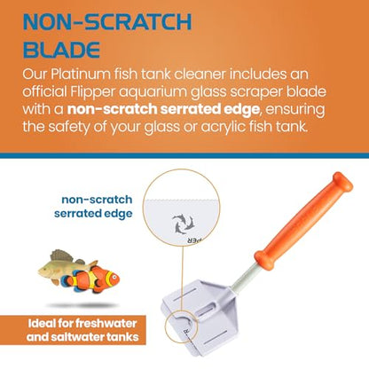 FLIPPER Platinum Stubby Hand Algae Scraper – Aquarium Glass & Acrylic Cleaner with Precision Scraper Blade, Fish Tank Cleaning Tool for Freshwater & Saltwater Aquariums (10” Rigid Shaft) - size: 10 Inches