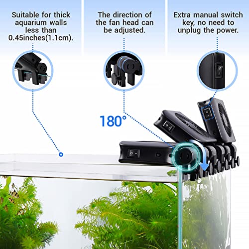 hygger Aquarium Chillers Fan, Quiet Fish Tank Cooling Fan Equipment with Adjustable Speed Controller, Suitable for Freshwater Saltwater Tanks(3-Fan Head) - size: 3-Fan Head