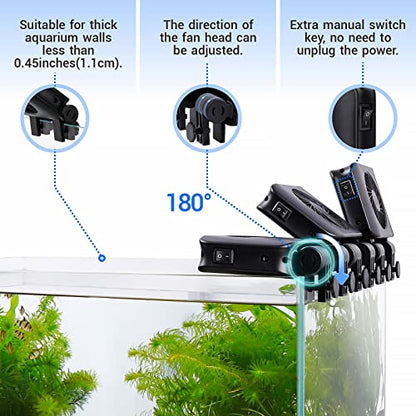 hygger Aquarium Chillers Fan, Quiet Fish Tank Cooling Fan Equipment with Adjustable Speed Controller, Suitable for Freshwater Saltwater Tanks(3-Fan Head) - size: 3-Fan Head