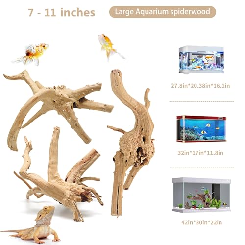WDEFUN Natural Spiderwood for Aquarium Decor 3-Piece 7''-11'' Long Natural Driftwood Branches for Fish Tank Decorations - size: Spiderwood （7-11 inch pack of 3）
