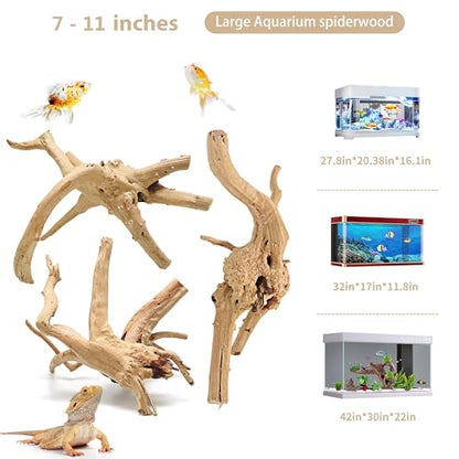 WDEFUN Natural Spiderwood for Aquarium Decor 3-Piece 7''-11'' Long Natural Driftwood Branches for Fish Tank Decorations - size: Spiderwood （7-11 inch pack of 3）