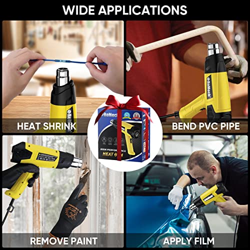 1500W Heavy Duty Heat Gun, Variable Temperature Control Hot Air Gun Kit with 2 Air Flow 120°F~1200°F and 4 Nozzles for Crafts Shrink Wrap (Yellow) - color: Yellow