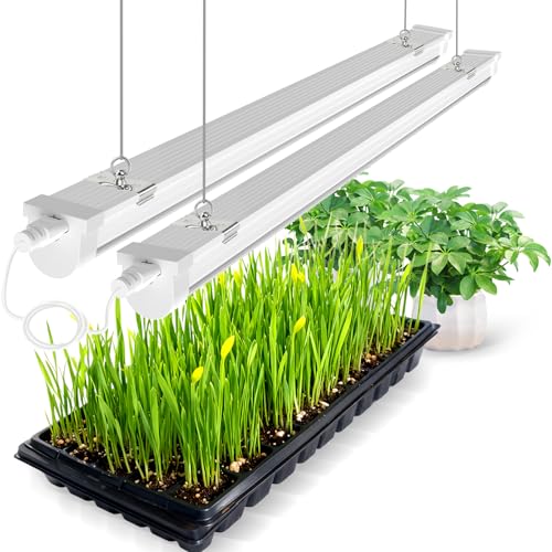JESLED 2FT Grow Lights, 5000K Full Spectrum Sunlight White, V-Shaped Beam | 48W(2 X 24W), 300W Equiv, On/Off Switch, T8 LED Grow Light Strips for Seed Starting, Greenhouse, Growing Shelf, 2-Pack - size: 2FT-2P