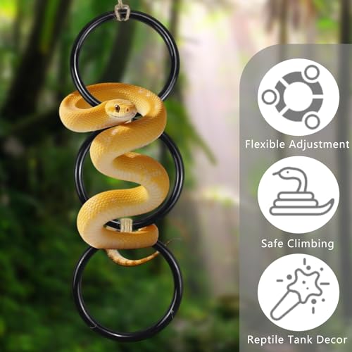 6pcs Snake Climbing Rings for Ball Python, 26.8x4.5'' Snake Climbing Rings | with Hemp Rope, Enrichment Toys for Corn Snake, Reptile Tank Cage Decor Habitat Accessories for Terrarium, Chameleon, Parrot