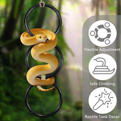 6pcs Snake Climbing Rings for Ball Python, 26.8x4.5'' Snake Climbing Rings | with Hemp Rope, Enrichment Toys for Corn Snake, Reptile Tank Cage Decor Habitat Accessories for Terrarium, Chameleon, Parrot