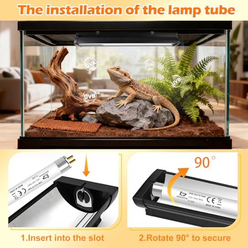T5 10.0 UVB Light Bulb for Reptiles, 24W HO UVB Reptile Lamp Bulb, 2 Pack 22 Inch UVA UVB Fluorescent Lamp Tube for Bearded Dragon Leopard Gecko Tortoise Lizards - size: 24W-22INCH