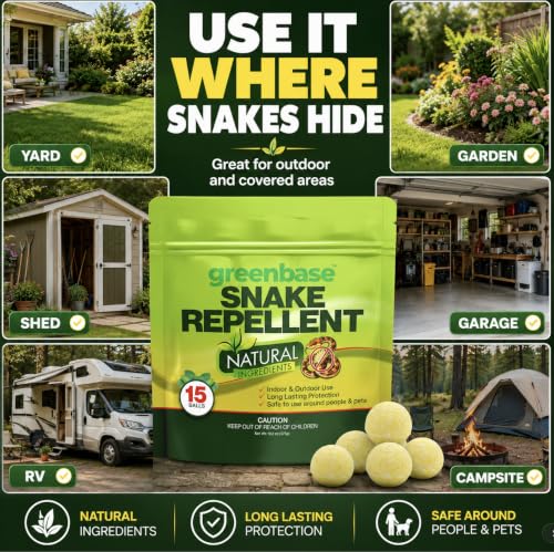 Natural Snake Repellent for Yard Powerful Pet Safe,Moth Balls for Home Lawn Garden Camping Fishing Home to Repels Snakes and Other Pests - 15 Pack