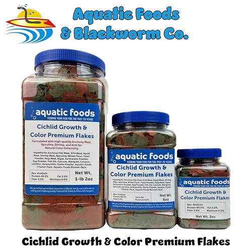 Cichlid Growth & Color Enhancing Flakes for Cichlids, Discus, All Tropicals. Aquatic Foods Premiun Flakes…6oz Med Jar - size: 6 Ounce (Pack of 1)