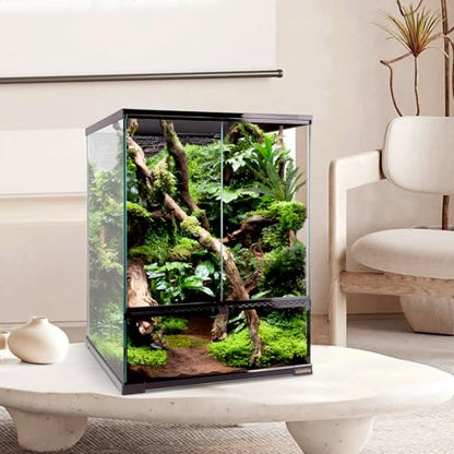 30 Gallon Tall Reptile Glass Tank Terrarium 18"x18"x24" Large Habitat Enclosure for Gecko,Lizard,Chameleon,Frog,Snake,No Install Needed and Come with Tank Background - size: 18x18x24 inch