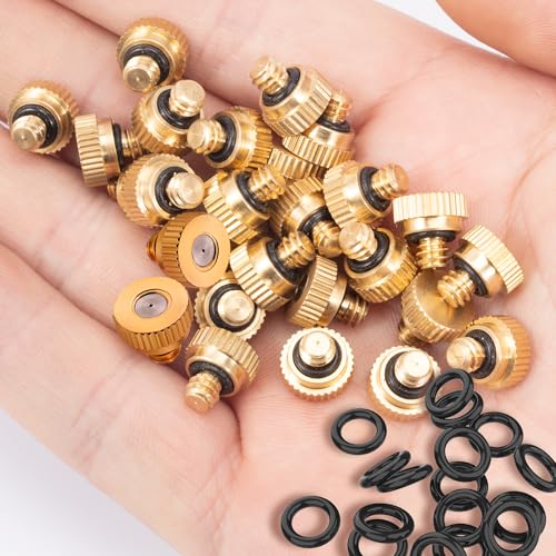 20 Pack Brass Misting Nozzles 10/24 UNC 0.020" (0.5mm) Orifice | Fine Mist Atomizing Nozzles with 20Pcs O-Rings For Patio Outdoor Cooling System, Greenhouse & Dust Control - size: 20pc-Misting Nozzle With O Ring