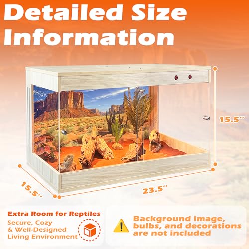 ROYXEN Reptile Tank, 30 Gallons Reptile Enclosure with Lockable Design, Tempered Glass Bearded Dragon Tank for Lizard Habitat, Soild Wood Built-in Sockets (Oak, 24"x16"x15.5") - color: Oak, size: 24"x16"x15.5"