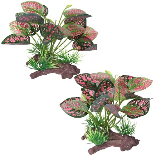 2Pcs Reptile Artificial Plants, Terrarium Plants Decorations, Aquarium Fish Tank Plant, Amphibian Habitat Hideout (Style-3) - color: Style-3