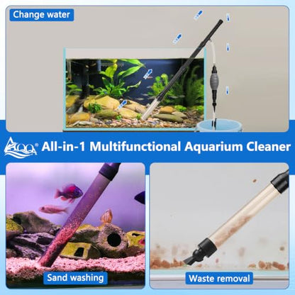 AQQA Gravel Vacuum for Aquarium Siphon - Adjustable Flow Fish Tank Cleaner with Handle, Manual Siphon Pump Water Changer Sand Rock Suction Cleaner, Upgraded Hard Hose with Threaded Connection (L) - size: L for tanks under 34" deep