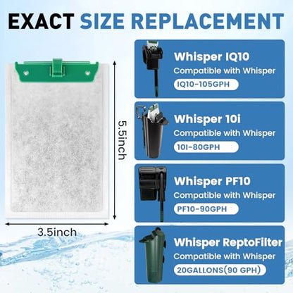 24 Pack Medium Filter Cartridges Compatible with Tetra Whisper Bio-Bag Filters，Large Aquarium Filter Cartridge for Whisper 10i/IQ10/PF10 and Repto Filter 90 GPH