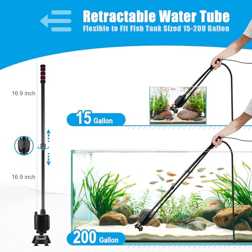 AQQA Aquarium Gravel Cleaner, 6-in-1 Fish Tanks Gravel Vacuum Cleaner Set | Remove Dirt, Change Water, Wash Sand, Water Shower, Water Circulation (20W, 320GPH)