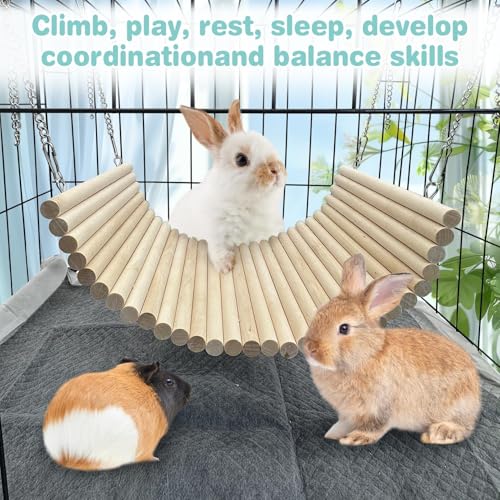 Hamiledyi Chinchilla Wooden Suspension Bridge Platform Toy, Small Animal Climbing Toys for Guinea-Pigs Sugar Glider Squirrel and Other Small Animals (Birch) - color: Birch