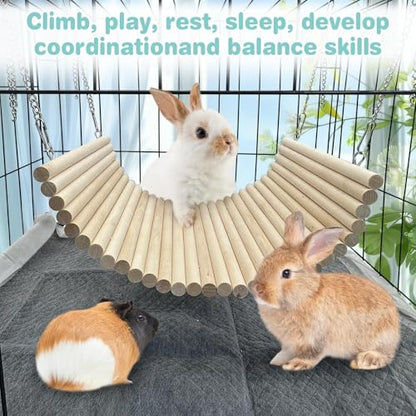 Hamiledyi Chinchilla Wooden Suspension Bridge Platform Toy, Small Animal Climbing Toys for Guinea-Pigs Sugar Glider Squirrel and Other Small Animals (Birch) - color: Birch