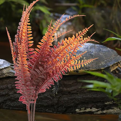 GLEAVI Artificial Reptile Tank Plants for Gecko and Tortoise Enclosure, Realistic Yellow Autumn Fern Plastic Terrarium Ornament Leaves for Snake Habitat Accessories