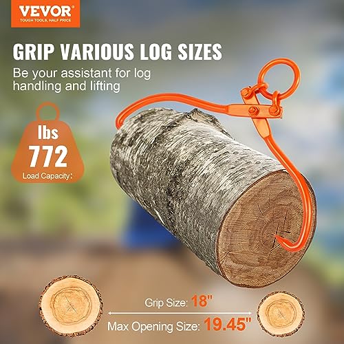 VEVOR Log Skidding Tongs, 18 inch 2 Claw Log Lifting Tongs, Heavy Duty Steel Lumber Skidding Tongs, 772 lbs/350 kg Loading Capacity, Log Lifting, Handling, Dragging & Carrying Tool - style: 18in-O-Ring