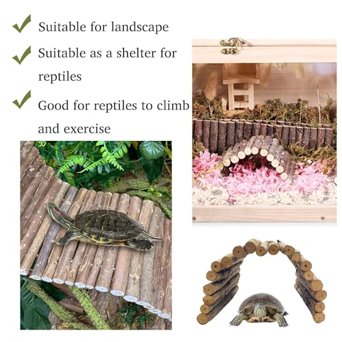 Hamiledyi 11.8" L x 6.7" W Wooden Reptile Bridge Ladder, Climbing Toy, Natural Hideout Tunnel Ramp, with Reptile Food Water Bowl for Lizards Gecko Spiders Snakes Tortoise - size: 11.8 x 6.7 inches