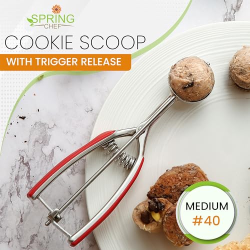 Spring Chef Medium Stainless Steel Cookie Scoop, #40, 1.7 Tbsp, Red | Premium 2.75" Cookie Scooper for Baking, Melon Scoop, Ice Cream Scooper with Soft Grip & Trigger Release, Dishwasher Safe - color: Red, size: #40 - Medium - 1.7 Tbsp