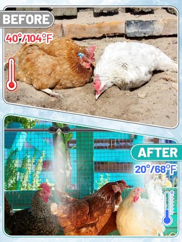 39.4ft Pre-Assembled Chicken Coop Misting System for Cooling Poultry | MADHOLLY Easy to Install, Leak-Resistant Mist Hose Kit, with 3/4" Adapter, 11 Brass Nozzles, Filter Gasket Accessories