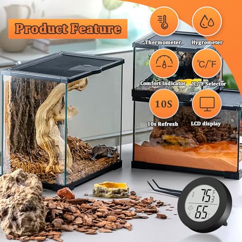 Reptile Tank Accessories, 2 Pack Bearded Dragon Tank Thermometer Humidity Gauge for Leopard Gecko, Jumping Spider, Snake, Gecko, Ball Python, Lizard - color: Black