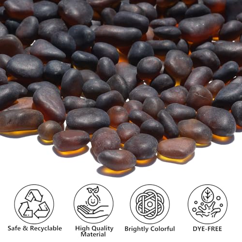 QYGL Sea Glass Stones - 0.9LB Brown Frosted Glass Pebbles Gemstones | Perfect for Aquarium Rocks, Fish Tank Gravel, Vase Fillers, DIY Crafts, and Home Decor - color: Brown
