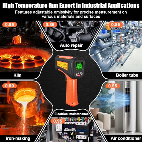 -58°F ~3272°F FKM Infrared Thermometer High Temperature Gun 50:1 Ratio | Digital IR Temp Gun,High Precision-Laser Thermometer Gun for Cooking,Kilns,Forges,Engine,HVAC,Industrial and Home Repair - color: Orange