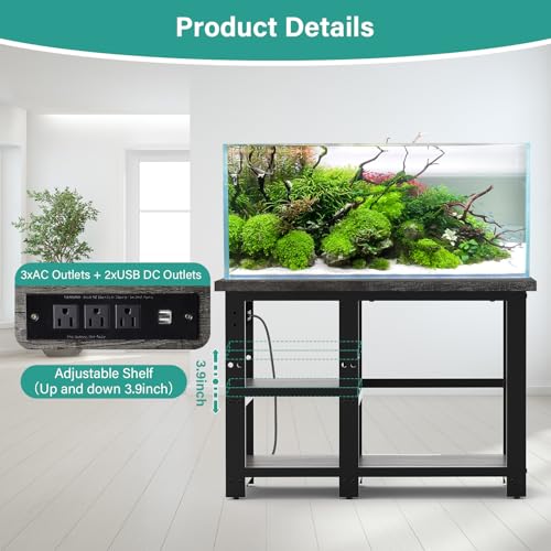 AQQA Aquarium Stand 36×18 Inch, 720LBS Heavy Duty Metal Frame | 3-Tier Storage Shelves Fish Tank Stand, 5-in-1 Outlets, Ideal for Aquariums, Reptiles, Terrariums for 40-50 Gallon Tanks - size: L for 40-50 Gallon (With power outlet)