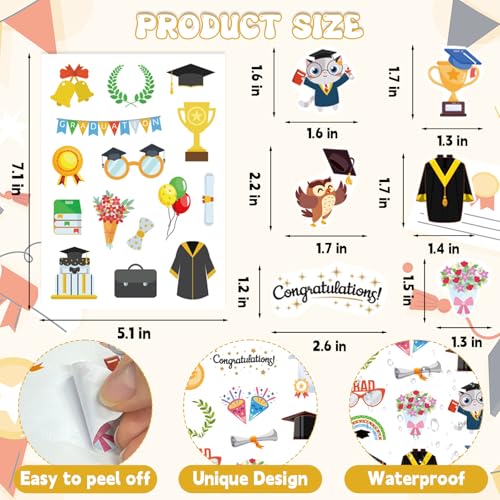 351 Pcs Graduation Stickers, Cute Class of 2026 Graduation Stickers Self-Adhesive Congrats Grad Sticker for Craft Supplies Classroom Rewards Grad Party Favors Wrap Decor - style: Graduation