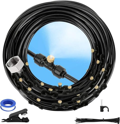 GMAULEE Misting Cooling System, DIY 33FT(10M) Misting Line +7 Brass Mist Nozzles+ a Brass Connector(3/4'') Outdoor Mister System for Patio Waterpark Garden Trampoline Greenhouse - size: 33 ft (10M)+7 Brass