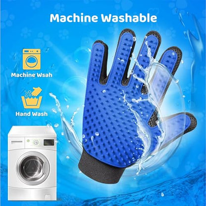 Silicone Pet Grooming Glove – 5-Finger Deshedding & Massage Mitt for Dogs & Cats – Wet & Dry Hair Removal Glove with Adjustable Strap (Right Hand), Blue