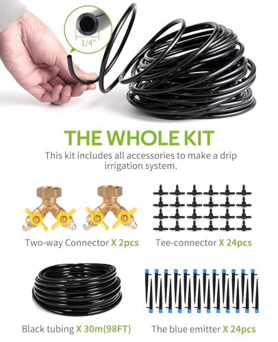 HIRALIY 100ft Drip Irrigation Kit Plant Watering System 8x5mm Blank Distribution Tubing DIY Automatic Irrigation Equipment Set for Garden Greenhouse Flower Bed Patio Lawn - size: 98.4 ft