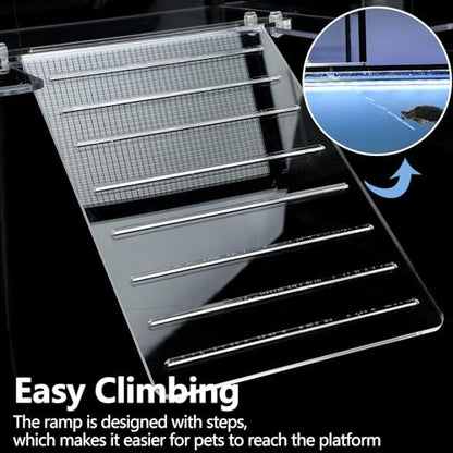 Turtle Basking Platform Large for 10-13.5in Wide 10/20/29/55 Gal Aquariums | Above Tank Topper for Aquatic Turtles, Sturdy One-piece Base, 4 Pillars Supports, Non-Slip Stepped Ramp,Escape-proof Barriers - size: Large