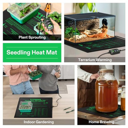 VIVOSUN 20"x20.75" Seedling Heat Mat with Built-in Temperature Controller | UL & MET-Certified Waterproof Plant Heating Pad for Germination, Hydroponics, Brewing, Breeding, and Greenhouses - size: 20"x20.75"