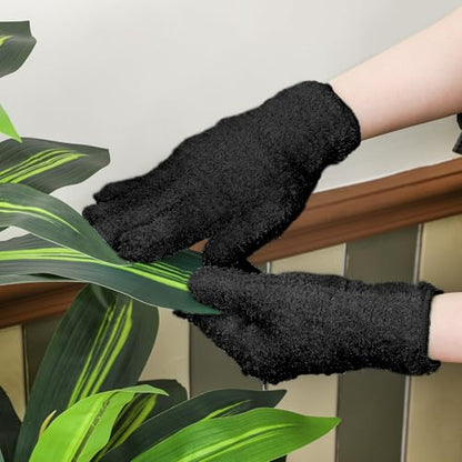 Patelai 3 Pairs Microfiber Dusting Gloves for Plants Leaf, Medium | Black,Plant Cleaning Gloves, Reusable Washable Gloves,House Furniture Blinds Dusting - color: Black, size: Medium