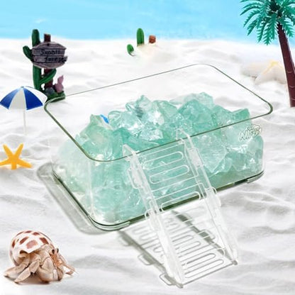 La La Pet Acrylic Hermit Crab Water Tank and Leaf-Shaped Food Bowl Transparent Bathtub with Climbing Ladder and Stones Preventing Drowning Stackable Pools for Fresh and Saltwater L