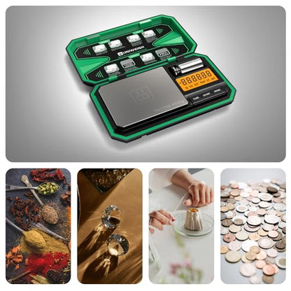 Digital Pocket Scale Precision 200g/0.01g Scale Grams Ounces | Mini Jewelry Scale, Coins Scale with 50g Cal Weights for Gold/Silver/Gems/Food,(Battery Included)-Green - color: Green