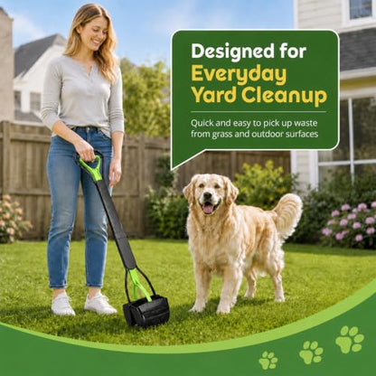 31inch Large Pooper Scooper for Dogs with Long Handle, Sturdy & Durable, Not Easy to Break, Lightweight & Easy to Use, Easy to Pick Up from Grass and Gravel | Less Bend Down, One-hand Operate Pick up for all Surface, Heavy Duty Poop Scooper for Large Medi