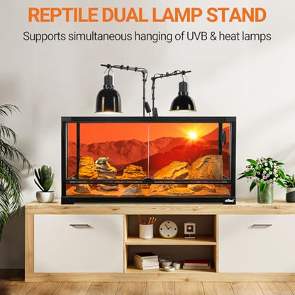 Reptile Dual Lamp Stand, Floor Light Holder with Adjustable Heigh Bracket Metal Support for Reptile & Amphibian Terrarium Tank Vivarium Cage