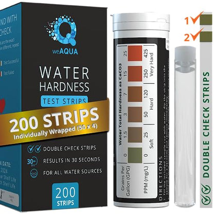 DoubleCheck Water Hardness Test Kit 200 Strips with Sample Cup - Hard Water Testing Strips (0-25 gpg / 0-425 ppm)