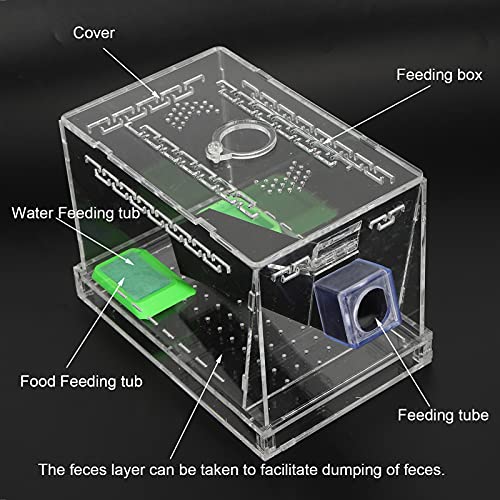 SUNGOOYUE Cricket Keeper Box, Acrylic Feeding Box with Water Food Tub, Clear Ventilated Lid and Waste Tray, 15x10x10cm for Reptile Terrarium Breeding Home Office (Small 26x5cm) - size: Small 26x5cm