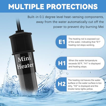 Small Aquarium Heater,Submersible Adjustable Mini Fish Tank Heater 10W,Betta Heater with External Temperature Controller,LED Temperature Display, Used for 1-2 Gallon