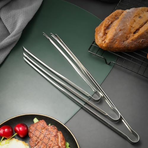 8 Pack Kitchen Tongs, Stainless Steel Serving Tongs with Non-Slip Tips for Cooking，Easily Control Kitchen Tweezer, Multi-Purpose Korean Tong for Baking, Food Plating, BBQ (12 Inch) - size: 12 Inch