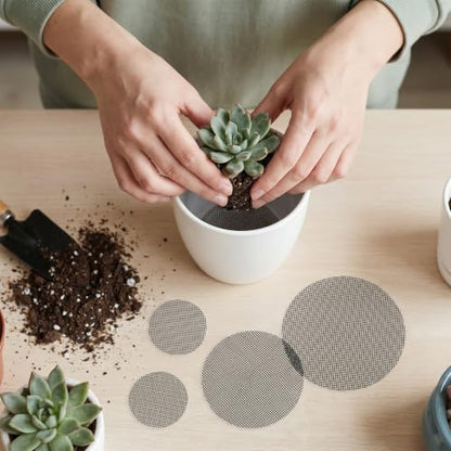 150PCS Plant Pot Drainage Hole Screens, Plant Pot Hole Mesh Pads Round Flower Pots Drainage Covers Prevent Soil Loss Bonsai Bottom Grid Mat for Succulents Bonsai, Indoor Plants & Repotting(2/3/4 Inch)