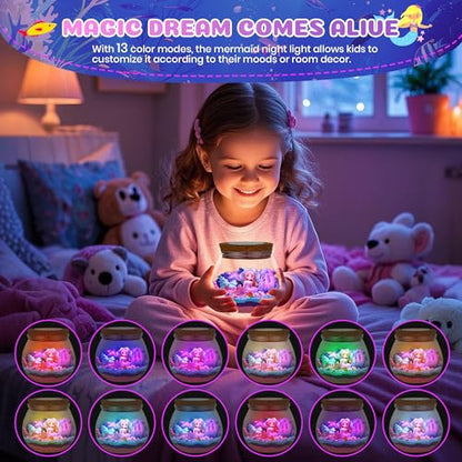 Mermaid Terrarium Crafts Kit for Kids: LED Night Light-Up DIY Toys with Remote – Fun Birthday Gifts for Girls Ages 5 6 7 8 9 10 Years Old – Creative Arts & Crafts Activity Set - style: Mermaid